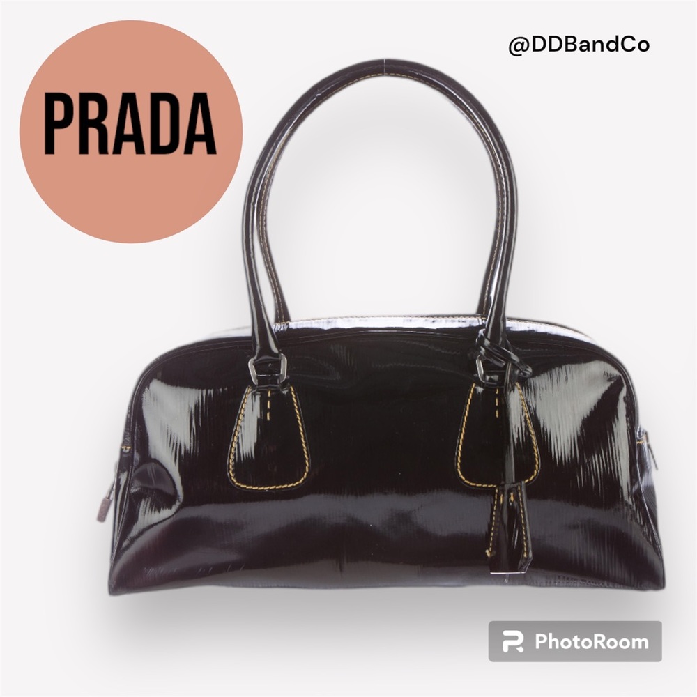 PRADA Vernice Topstitched Handle Bag